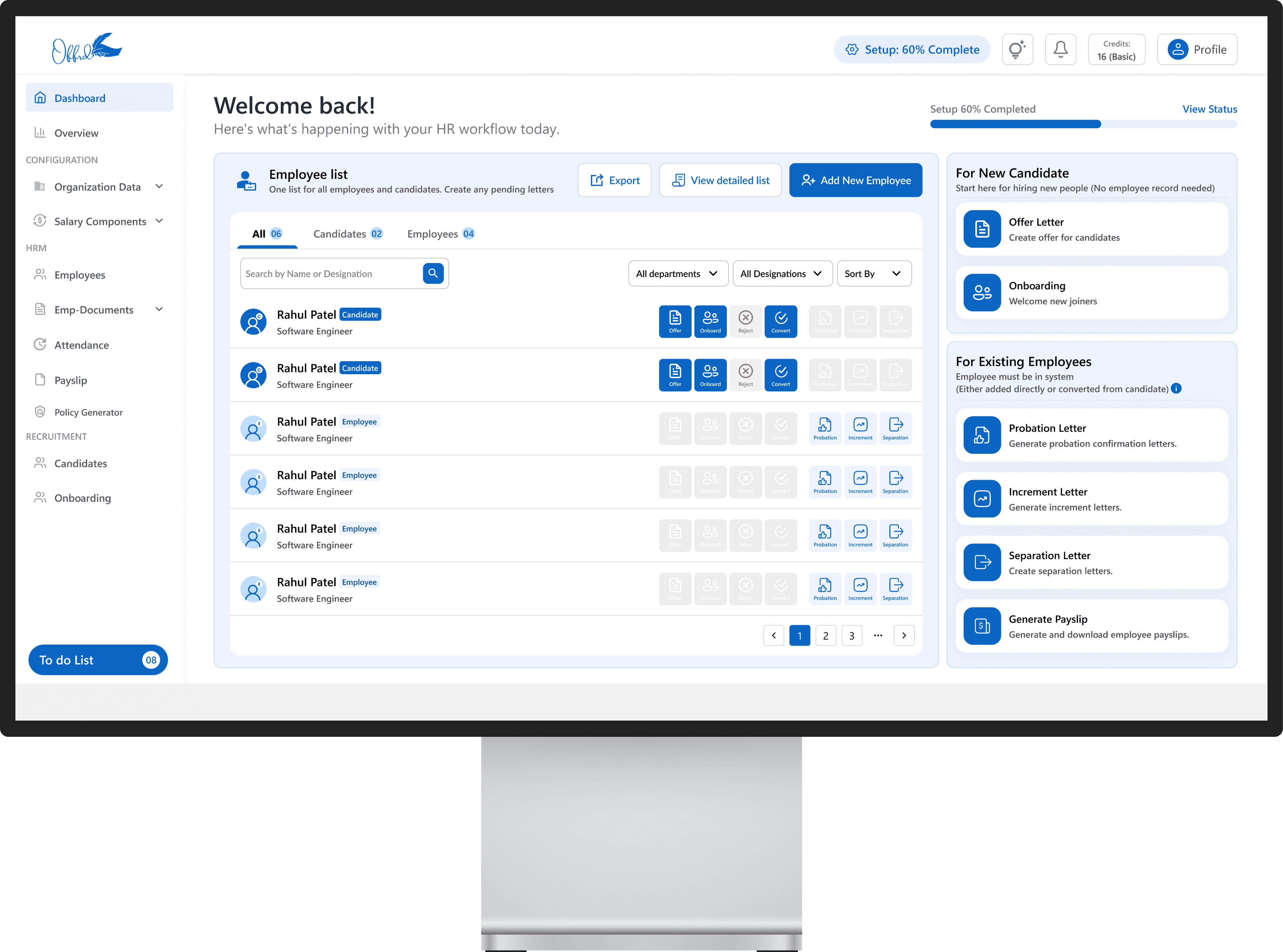 Offrd HR workflow dashboard