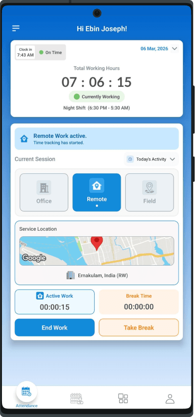 Atndnz attendance tracking app on a phone